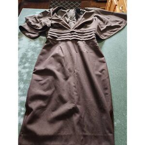 NWT Black Halo brown v neck pleated Flutter Sleeve dress sz 4